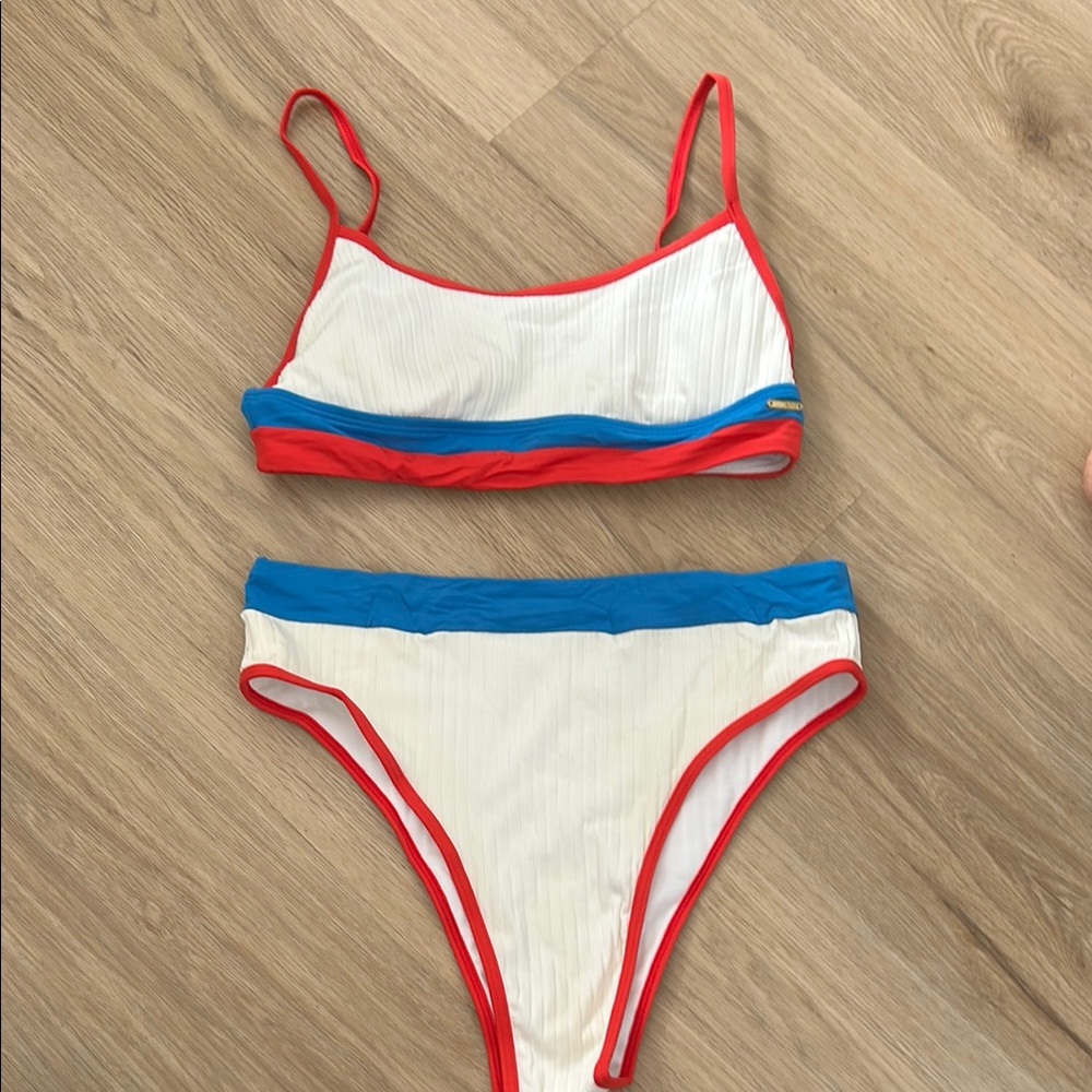Colorful Bikini Set with Red and Blue Accents